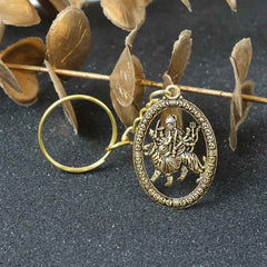 Maa Durga Golden Oval Frame Keychain – Spiritual Protection