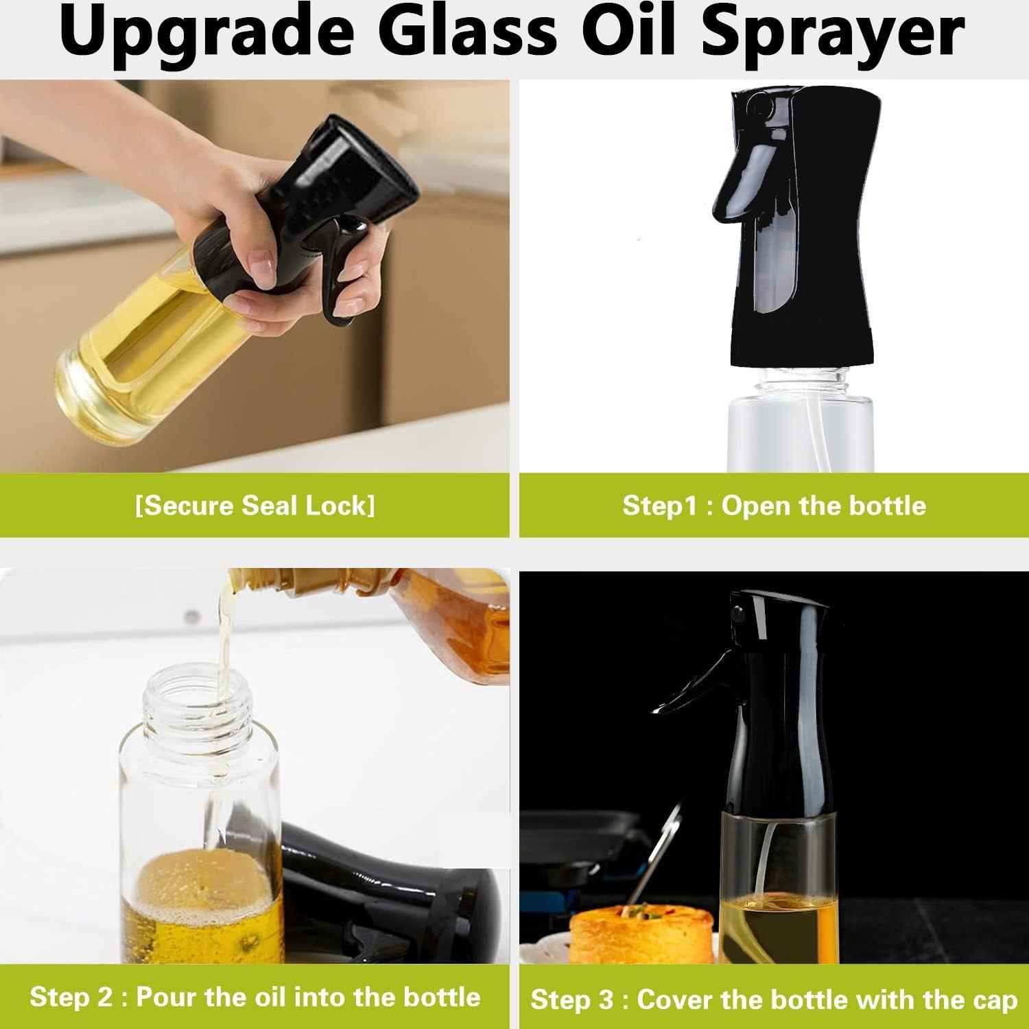 Oil Spray Bottle 300ml – Fine Mist Glass Dispenser for Cooking