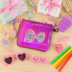 Kids Wallet – Vibrant Holographic Zip Closure with Glitter Bow