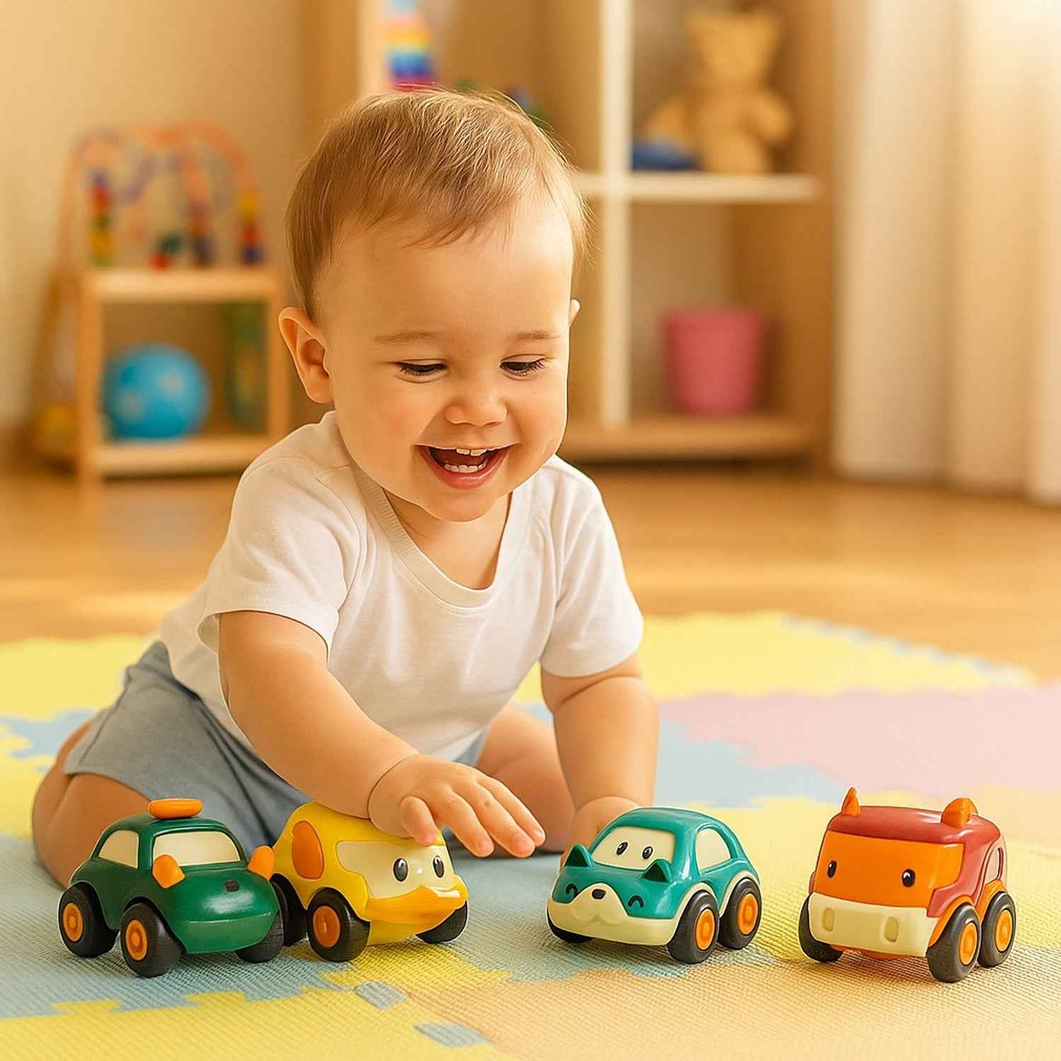 Toddler Toy Cars Set – 12-Piece Colorful Pull Back Vehicles