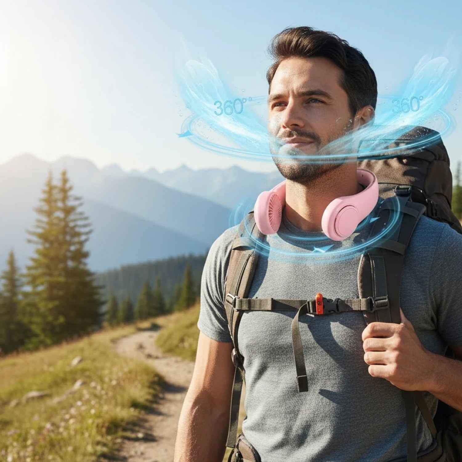 Travel Essentials Combo – Wearable Neck Fan, Mobile Stand & USB Cable