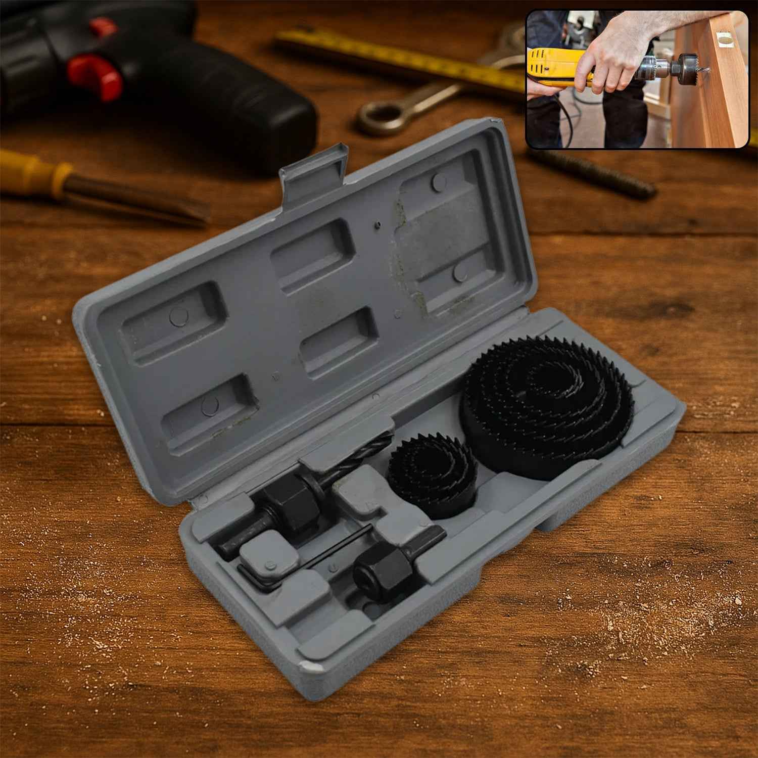 Hole Saw Kit 19-64mm – Carbon Steel Wood Drilling | BoltForce