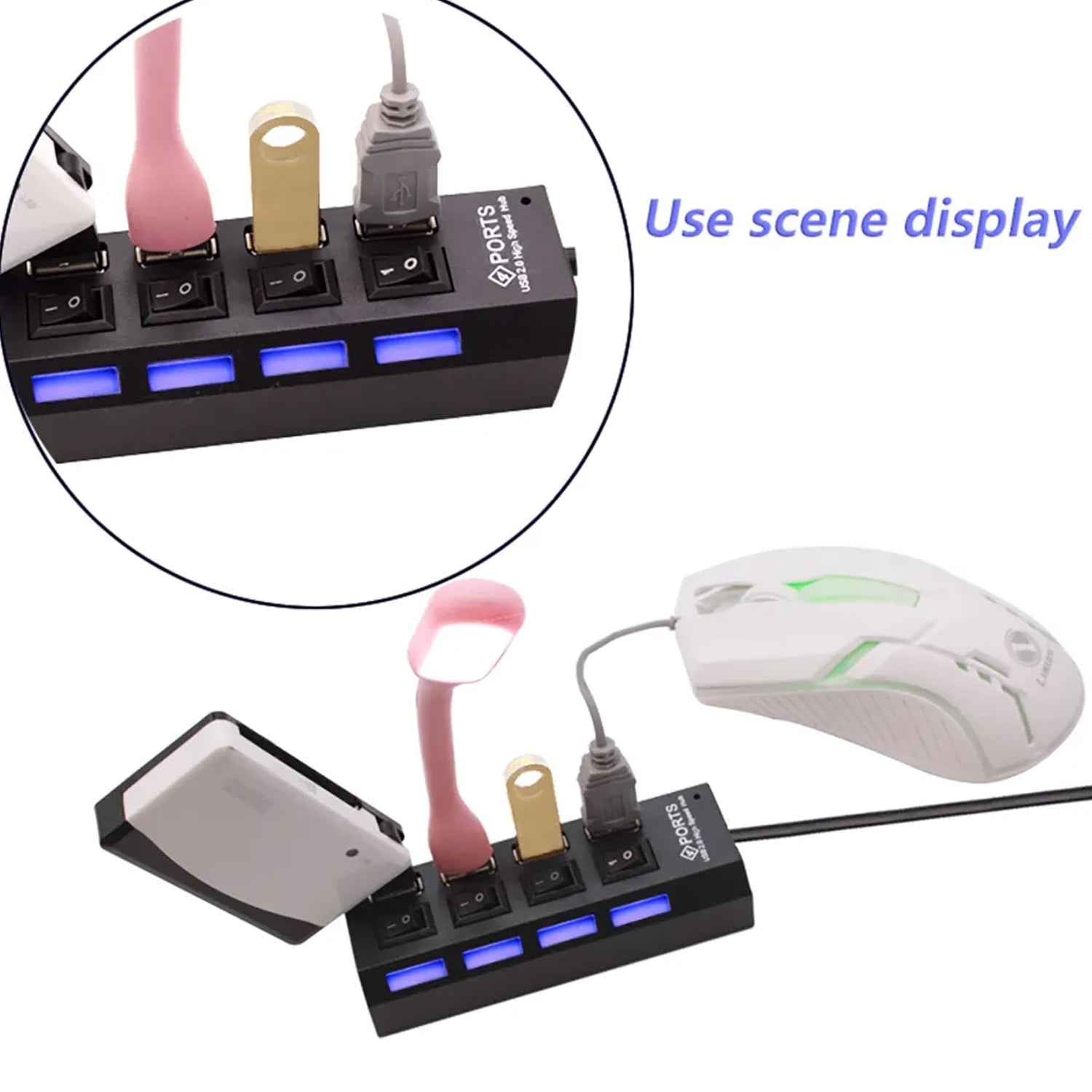 4 Port USB Hub – High-Speed 2.0 Splitter with Switches | Compshop
