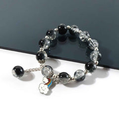 Black Crystal Beaded Charm Bracelet – Stylish Stretchable Wristwear