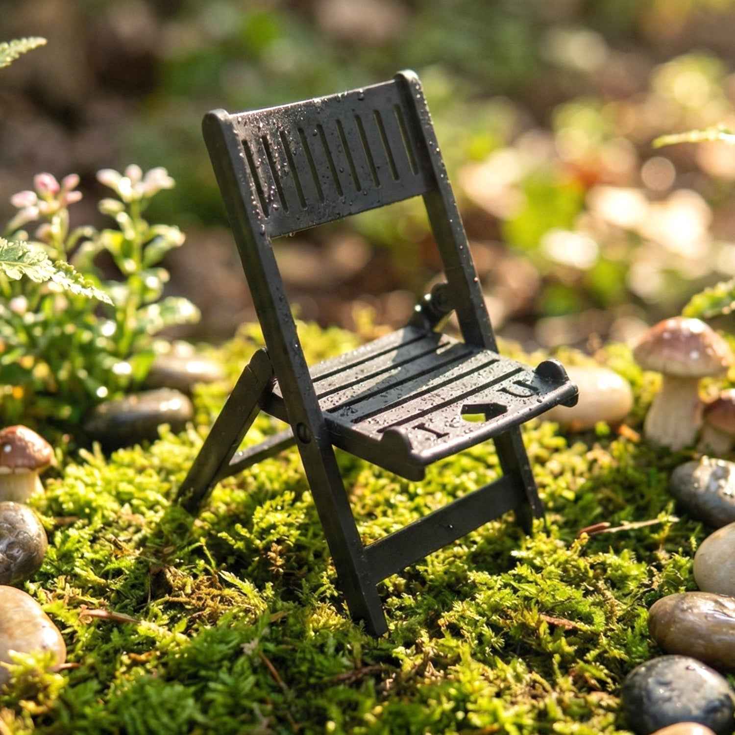 Mini Chair Mobile Stand – Foldable Black Phone Holder for Stable Viewing
