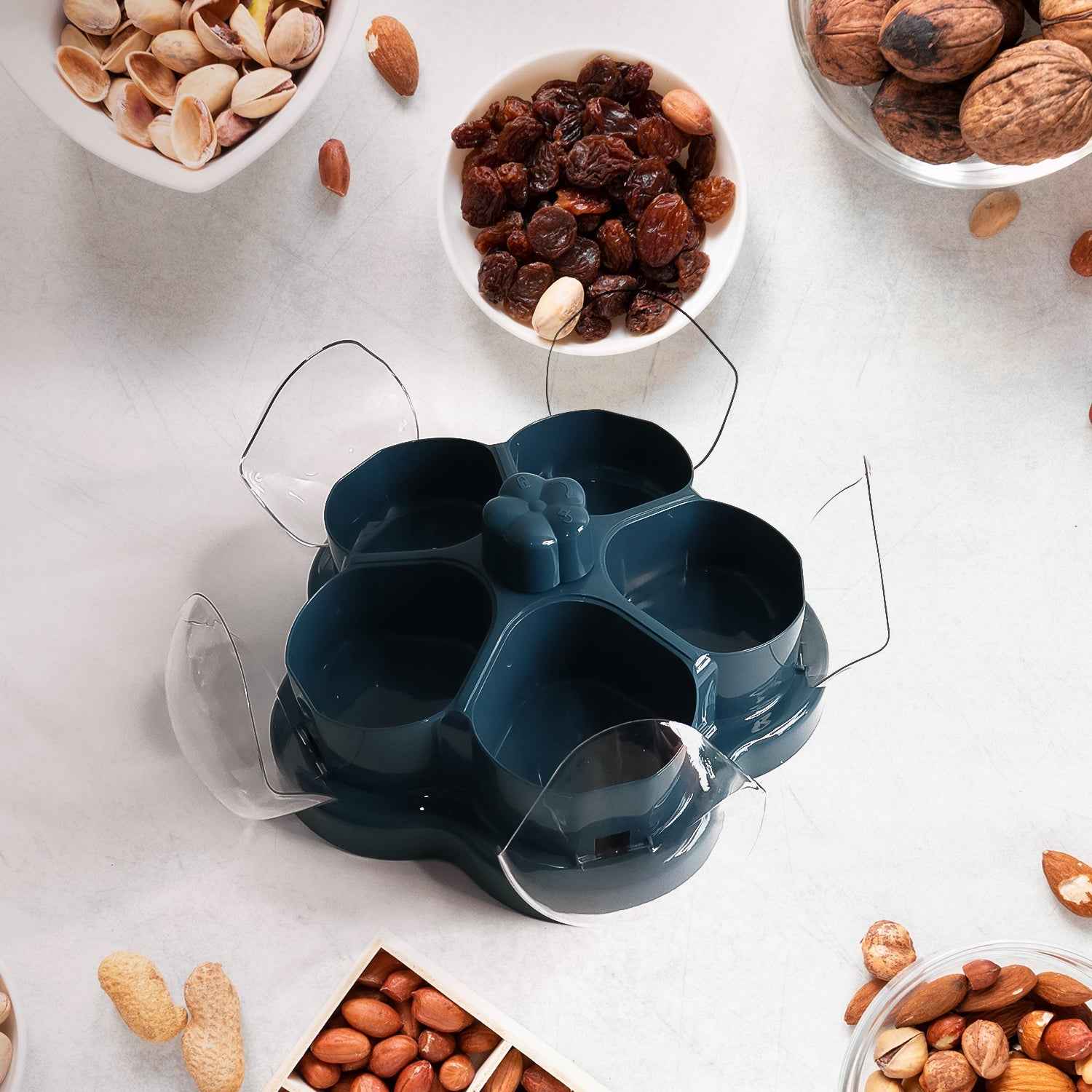 Lotus Shape Rotating Dry Fruit Snack Organizer – Multi-Compartment