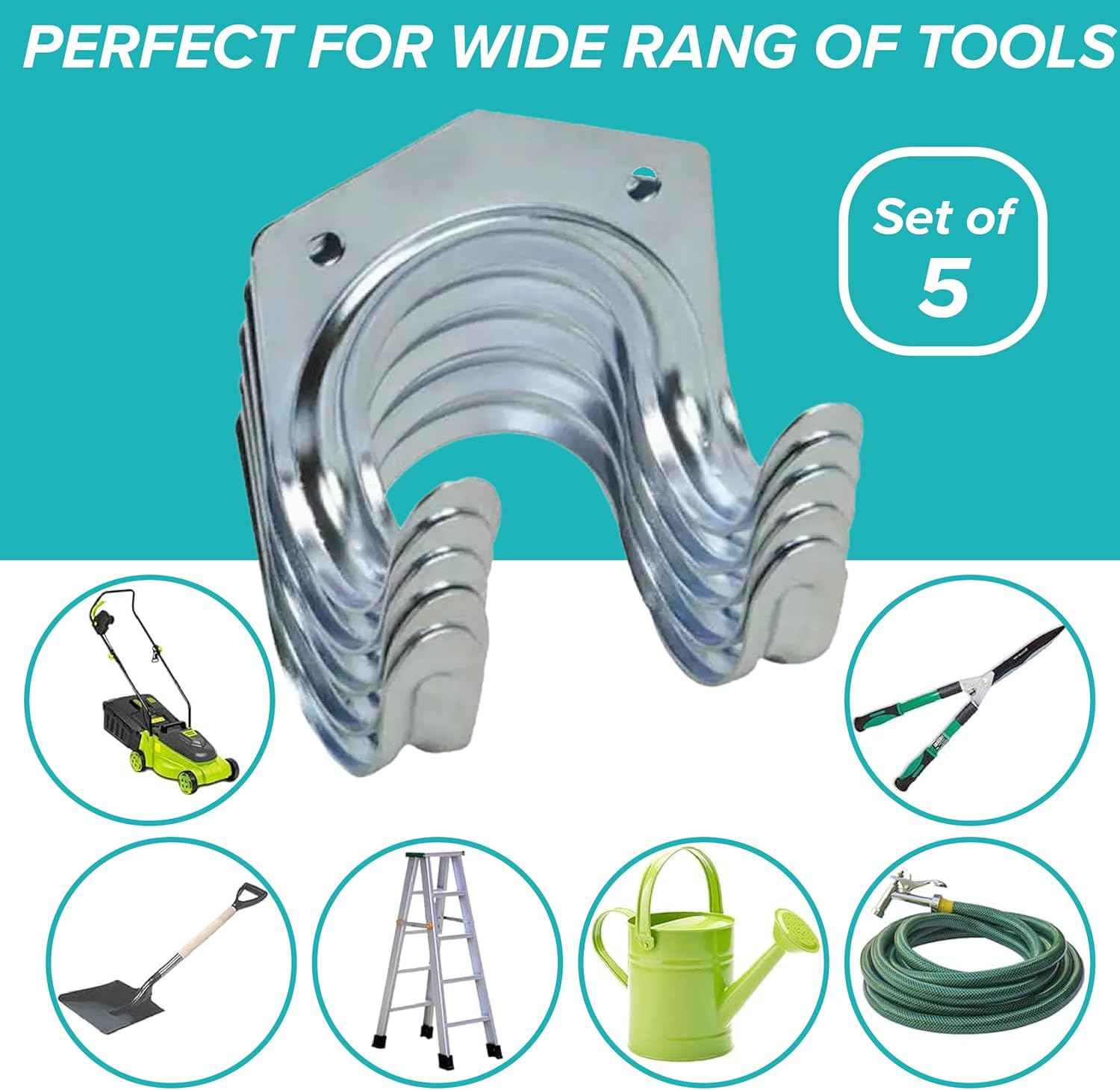 Heavy Duty Tool Hanger Hooks – 5-Pack Garage Storage | GlimmerHome