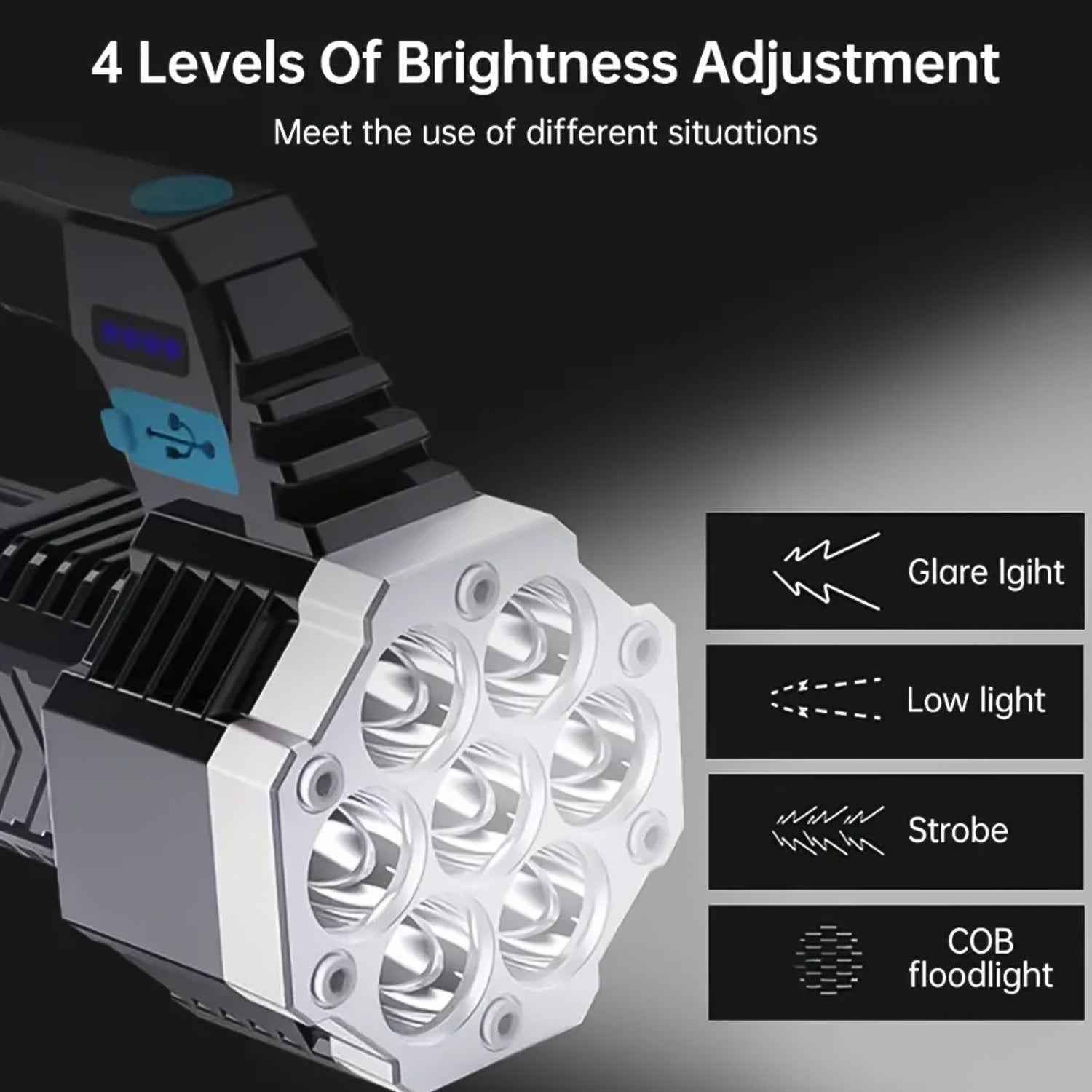 Rechargeable LED Flashlight – Portable 7-LED COB Torch | PHOBIA