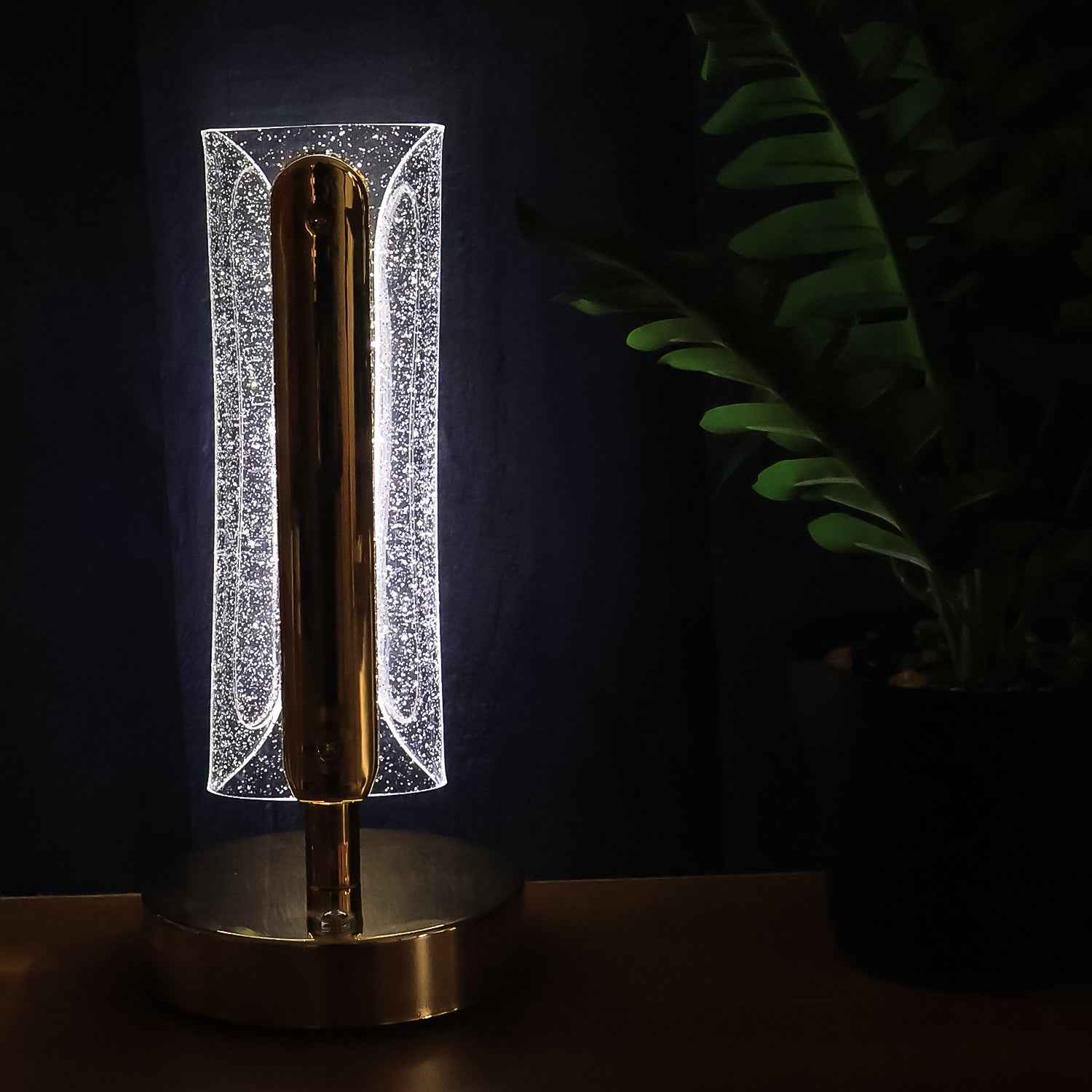 Crystal Table Lamp – Tall Cylindrical LED with USB Charging