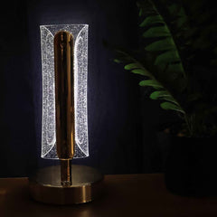Crystal Table Lamp – Tall Cylindrical LED with USB Charging