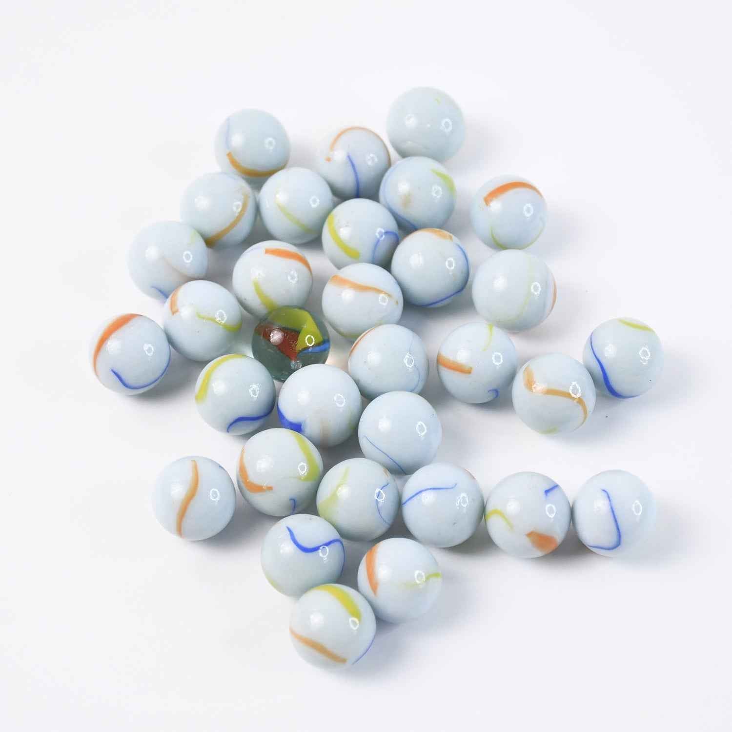 Glass Marbles Pack of 30 – Classic White with Colorful Swirls