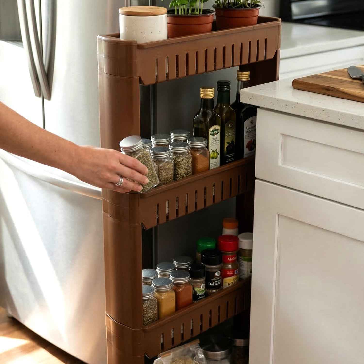 Multipurpose Plastic Storage Rack – 4 Layer with Wheels for Home
