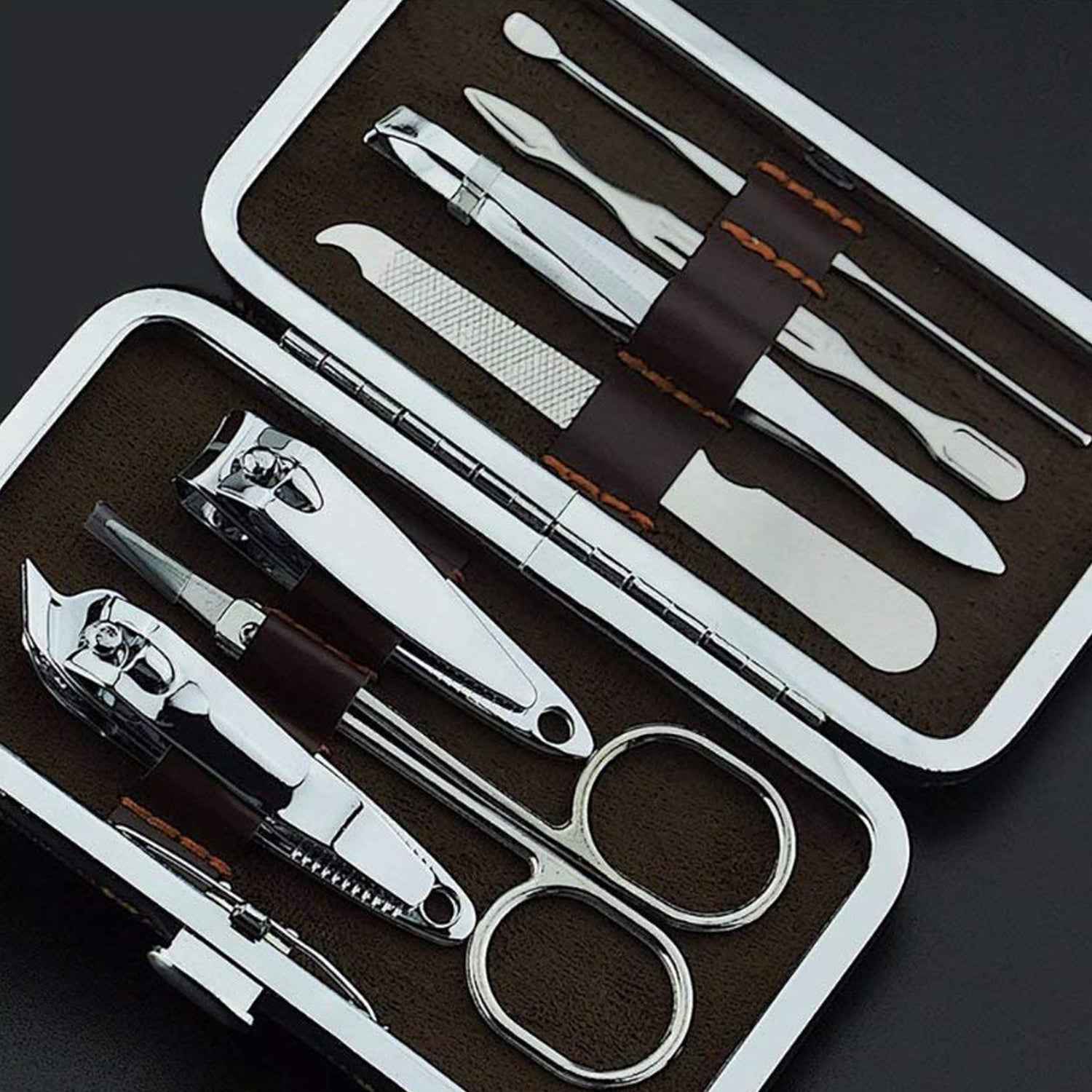 Close-up of the professional manicure pedicure kit tools