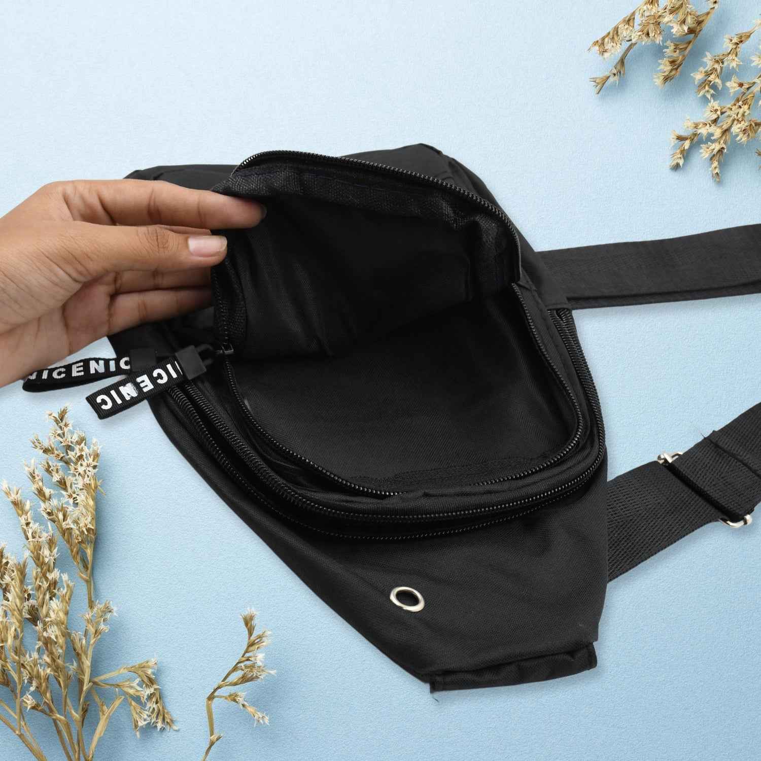 Rear view of the versatile travel bag, showing adjustable strap and secure design.