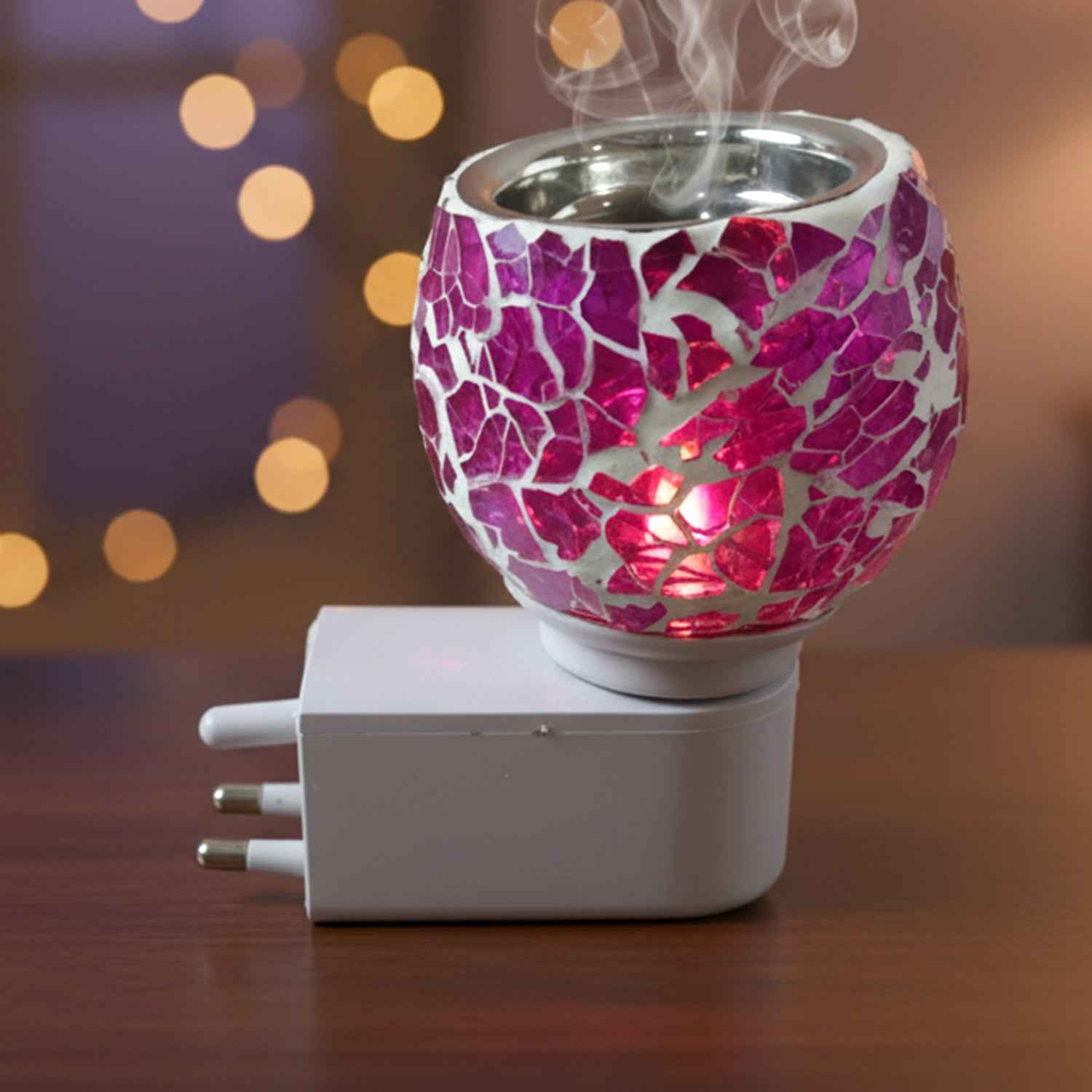 Plug-In Aroma Diffuser Lamp – Purple Mosaic Glass Night Light