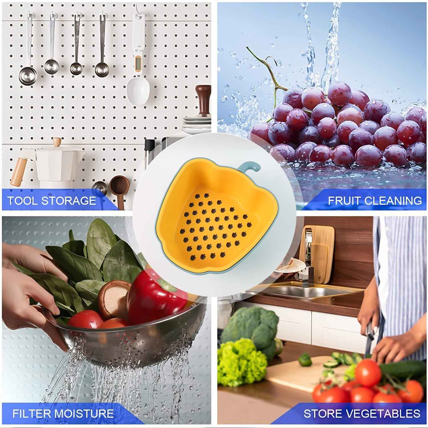 Pepper Shape Washing Bowl – 2-in-1 Draining & Serving Set