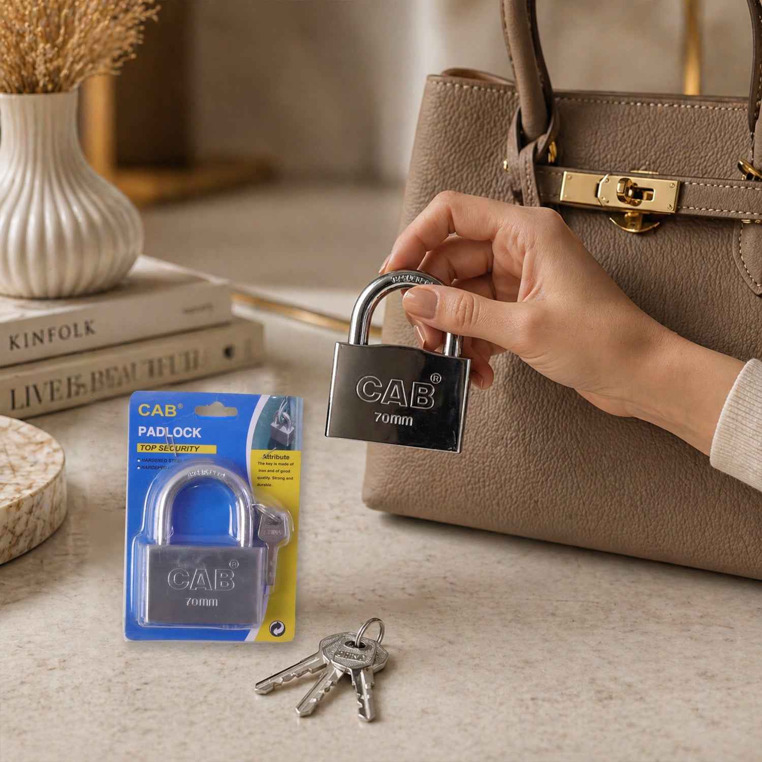 Heavy Steel Padlock – 70mm Square, Hardened Shackle, 3 Keys | Styleva