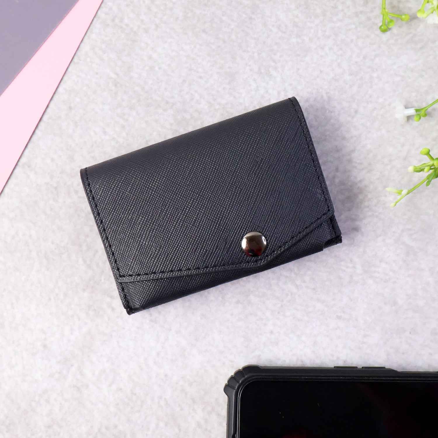 Compact Multi-Card Wallet – Secure Snap Closure & Sleek Design