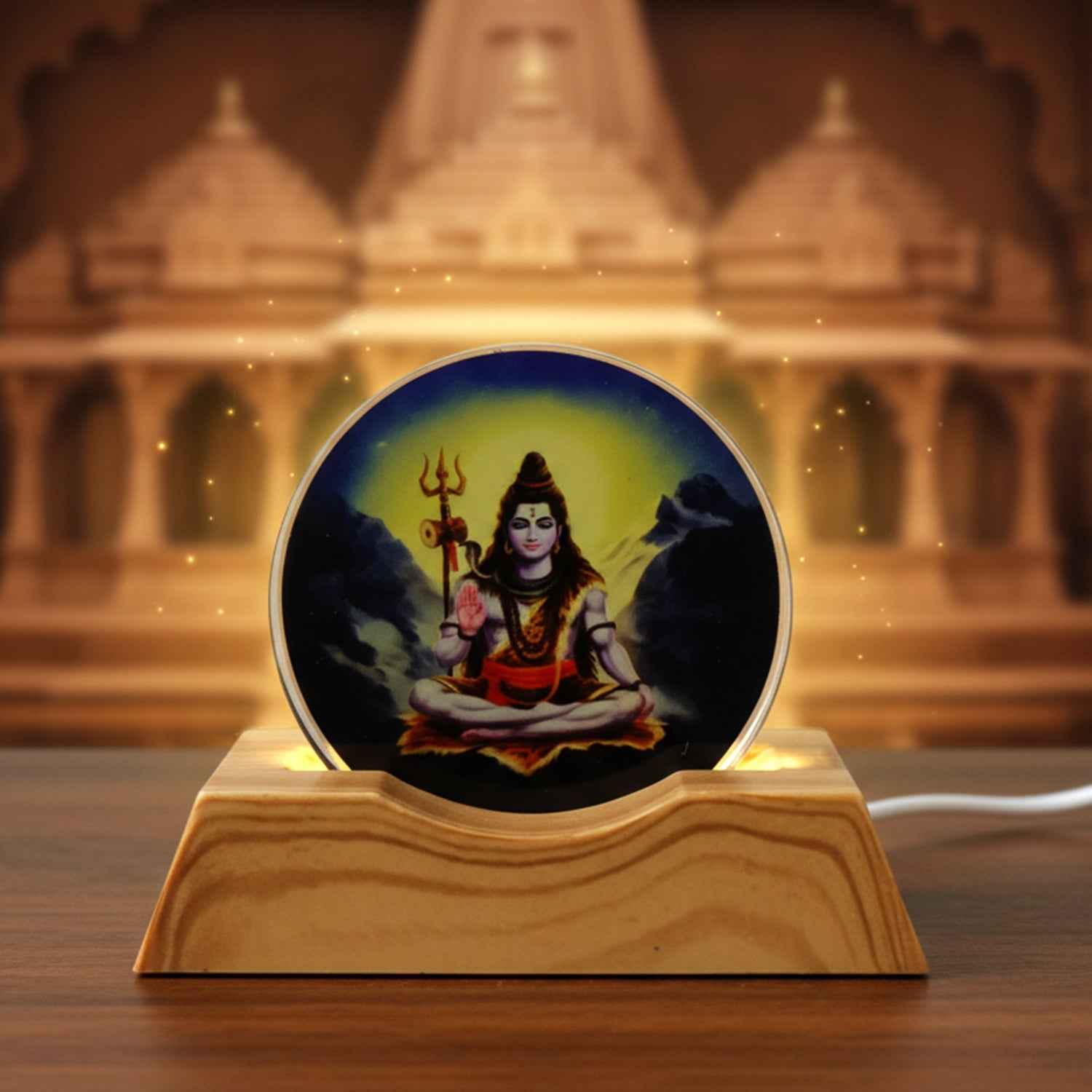 Lord Shiva LED Night Lamp – 3D Creative Wooden Base Light