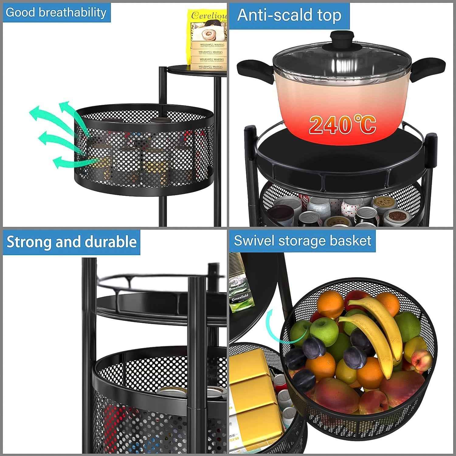 Kitchen Trolley with Wheels – Metal 3-Layer Organizer | Tidy Table