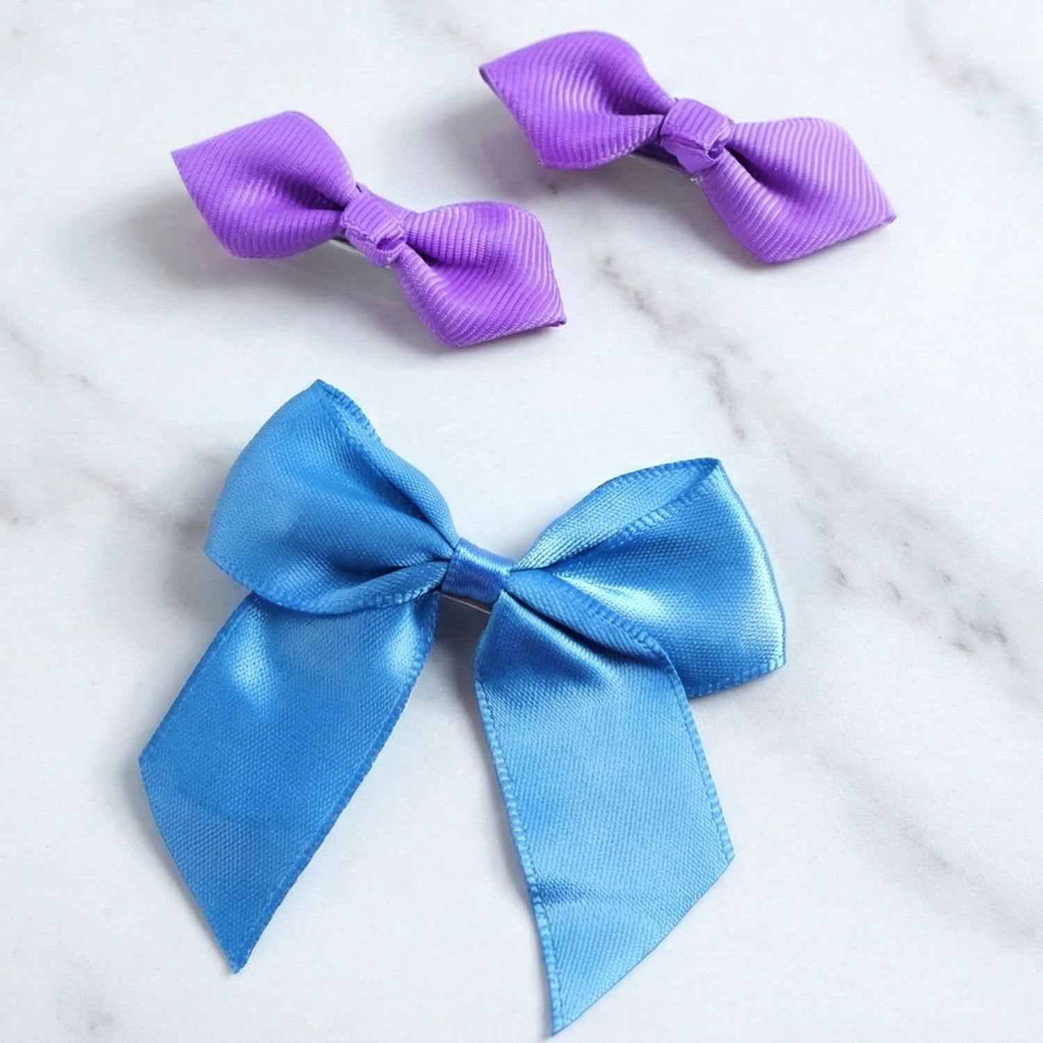 Satin Ribbon Bow Hair Clips – Elegant 3 Pc Girls' Set