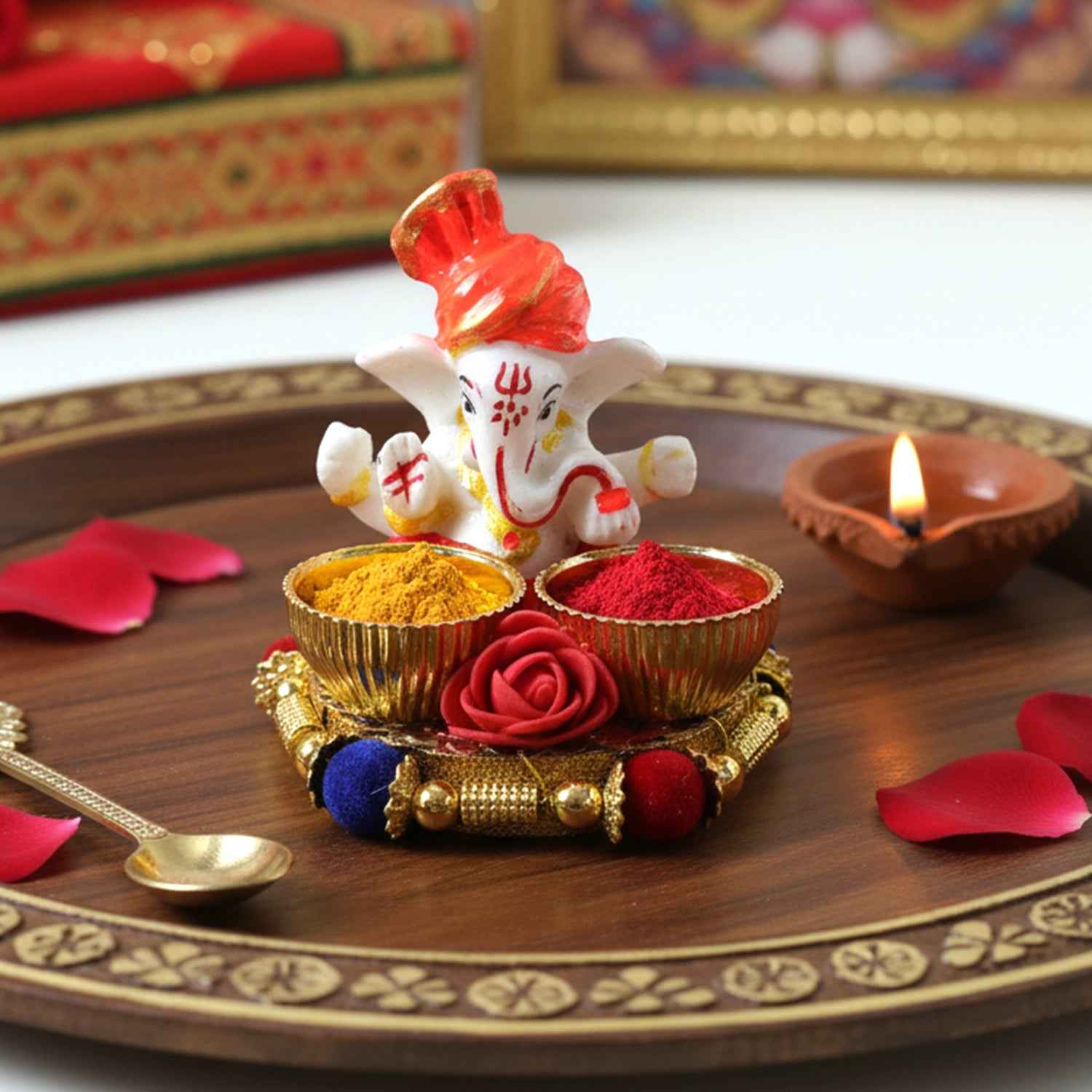 Ganesha Pooja Thali Set – Traditional Religious Decor for Festivals