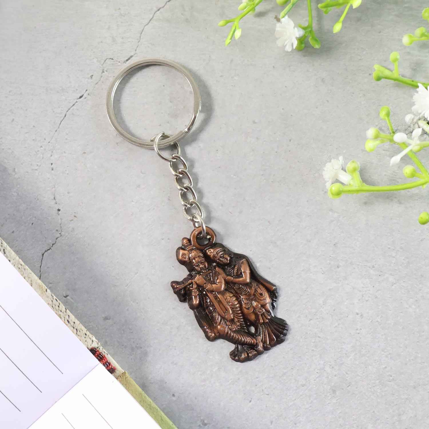Radha Krishna Metal Keychain – Durable Spiritual Key Holder