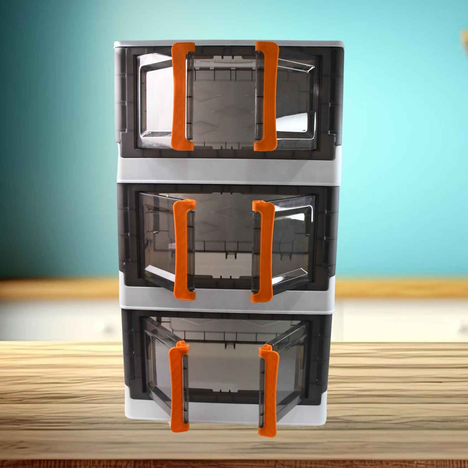 Plastic Folding Wardrobe Organizer – Space-Saving 3-Layer Unit