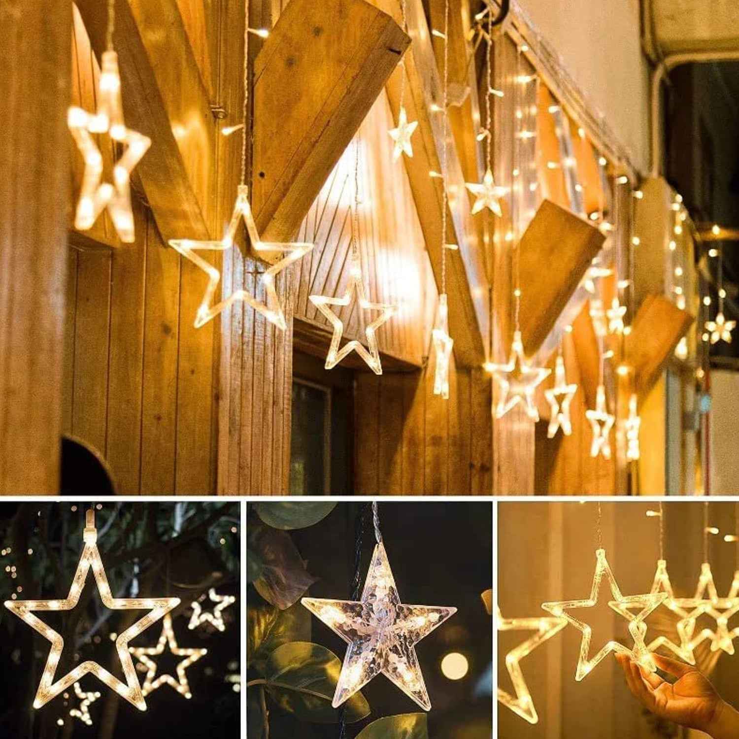 Star Curtain Lights – 12 LED Stars, 8 Flashing Modes | Indo Glow
