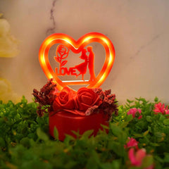 Heart-Shaped Love Couple Decorative Showpiece with Rose Base