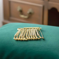 Golden Safety Pin Brooch Set – Elegant Stone-Embedded Design