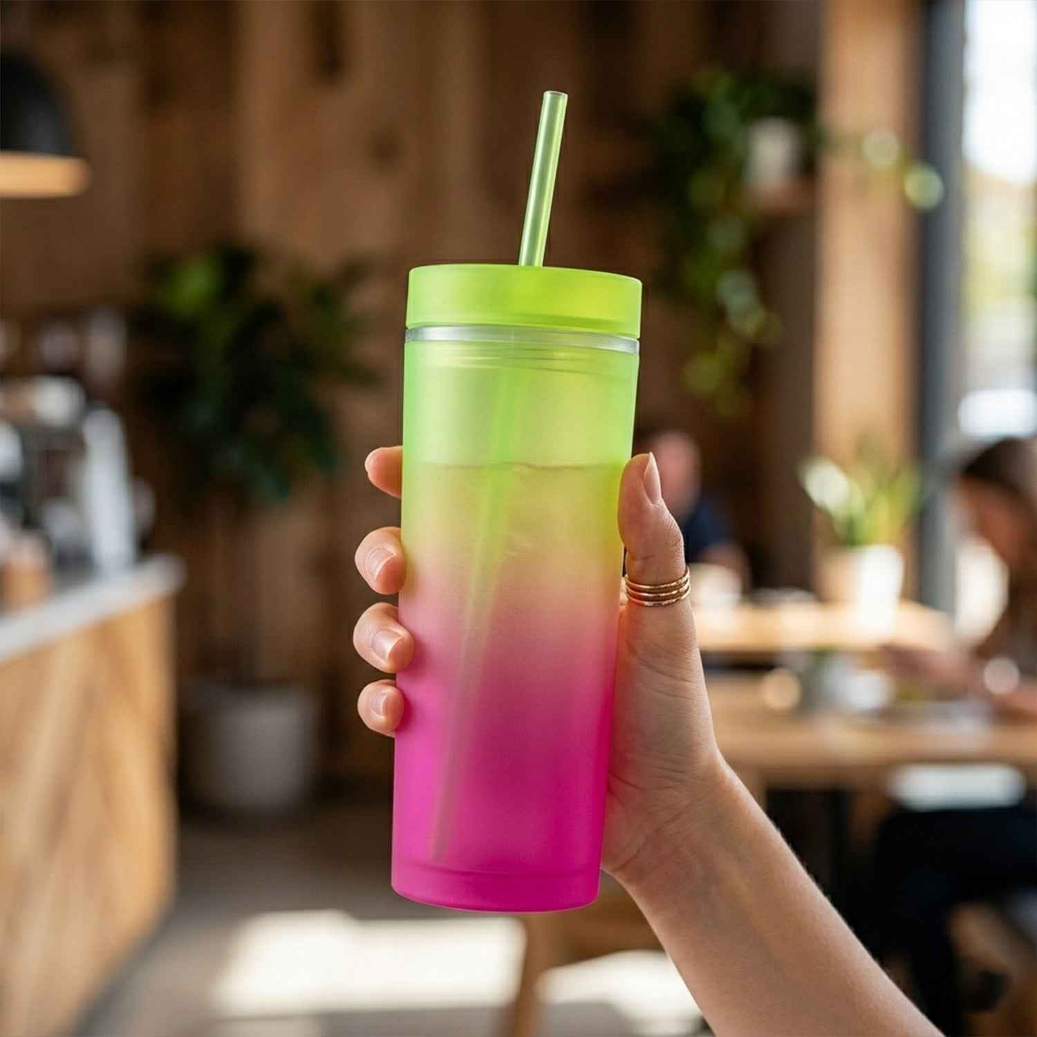 Gradient Plastic Drinking Tumbler – Reusable & Spill Proof
