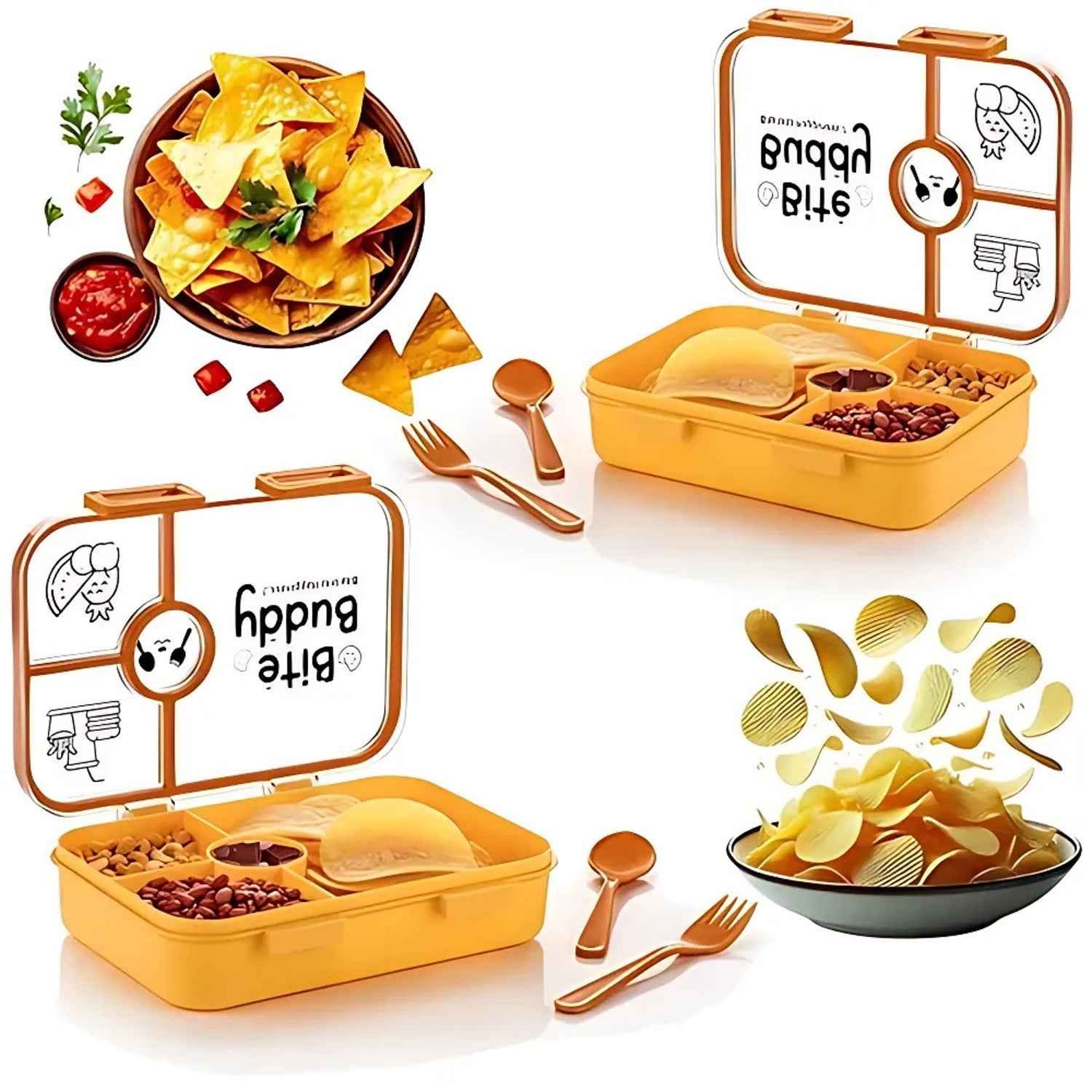4-Compartment Leak-Resistant Lunch Box – BPA-Free with Cutlery