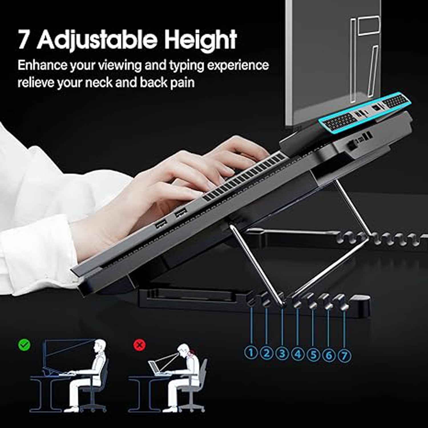 Laptop Cooling Pad – Dual Quiet LED Fans & Adjustable Stand | Indo Glow