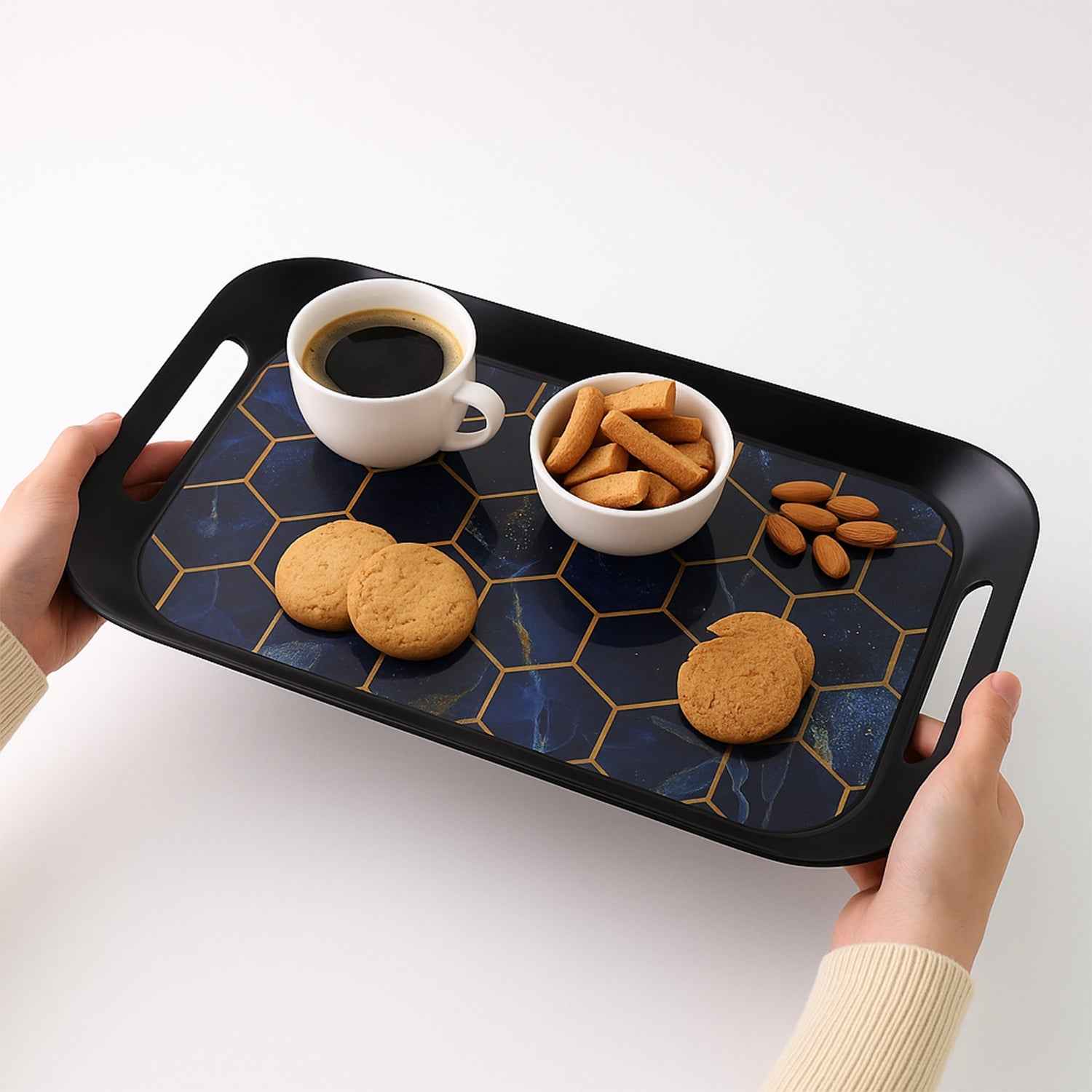 Plastic Serving Tray Set – Elegant Hexagonal 3-Piece Combo