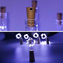 A glowing wine bottle cork string light with multi-color LEDs, perfect for festive decor.