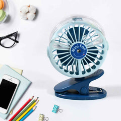 Portable Clip-on Fan – USB, 3-Speed, Light & Spray |