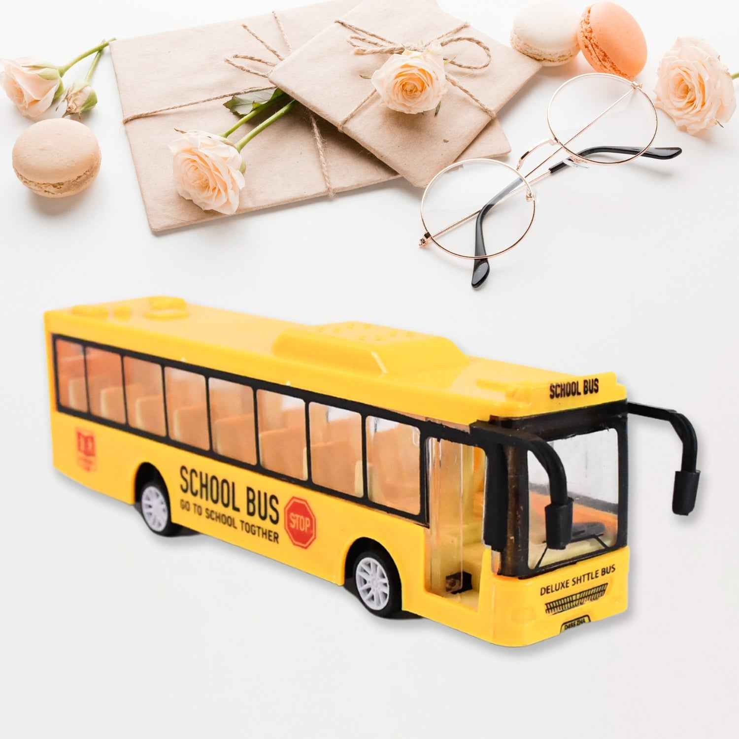 Yellow Mini Bus Toy – Realistic Details & Durable Plastic
