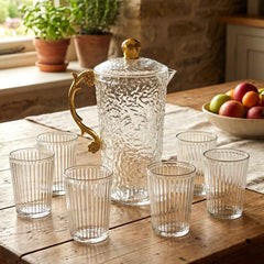 Textured Glass Water Jug Set – Elegant 1 Jug with 6 Glasses