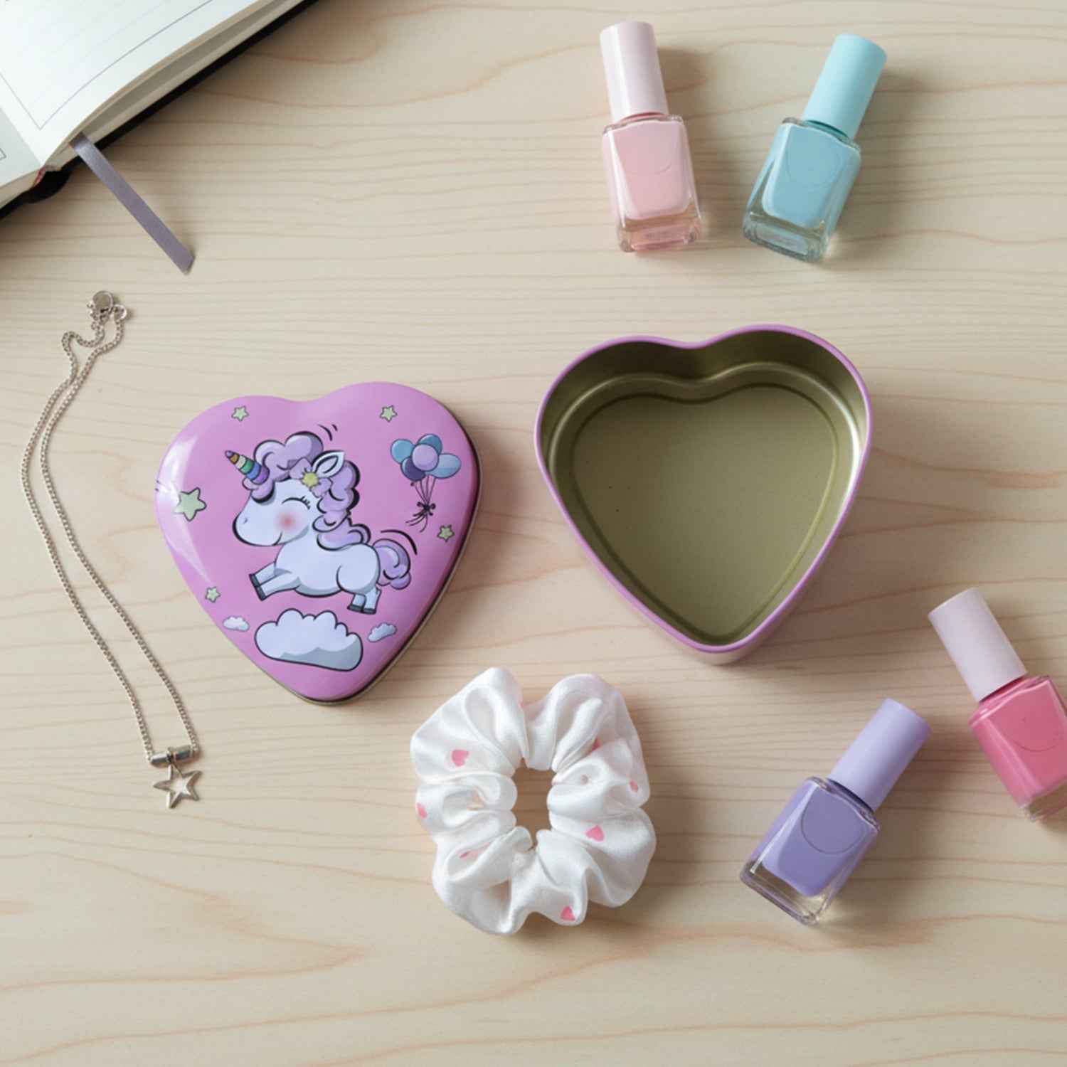 Heart Shaped Unicorn Storage Box – Durable Multipurpose Metal Tin
