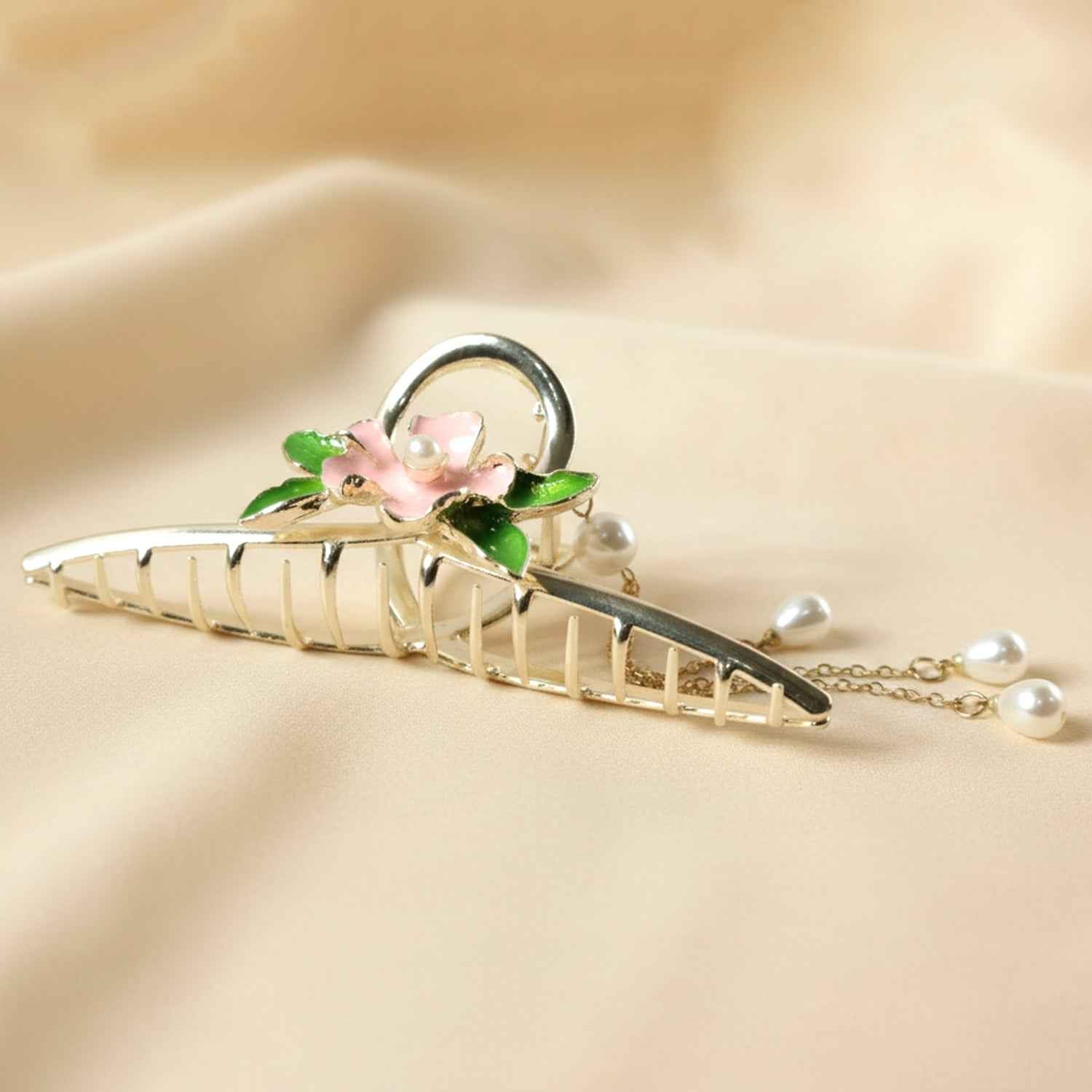 Floral Pearl Hair Claw Clip – Elegant Decorative Chain