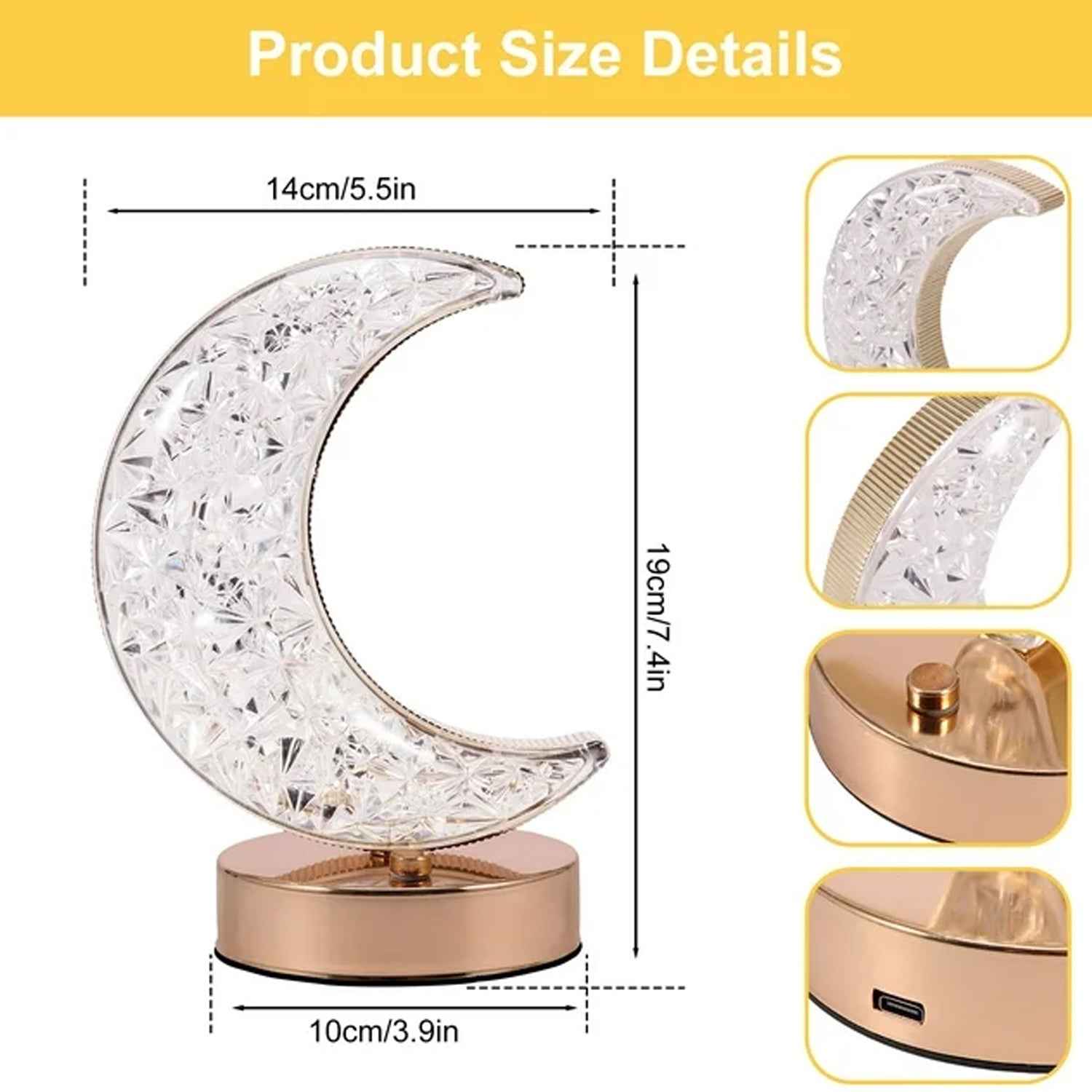 Moon Crystal Lamp – 3-Color Dimmable Touch Control | TinyTrendy