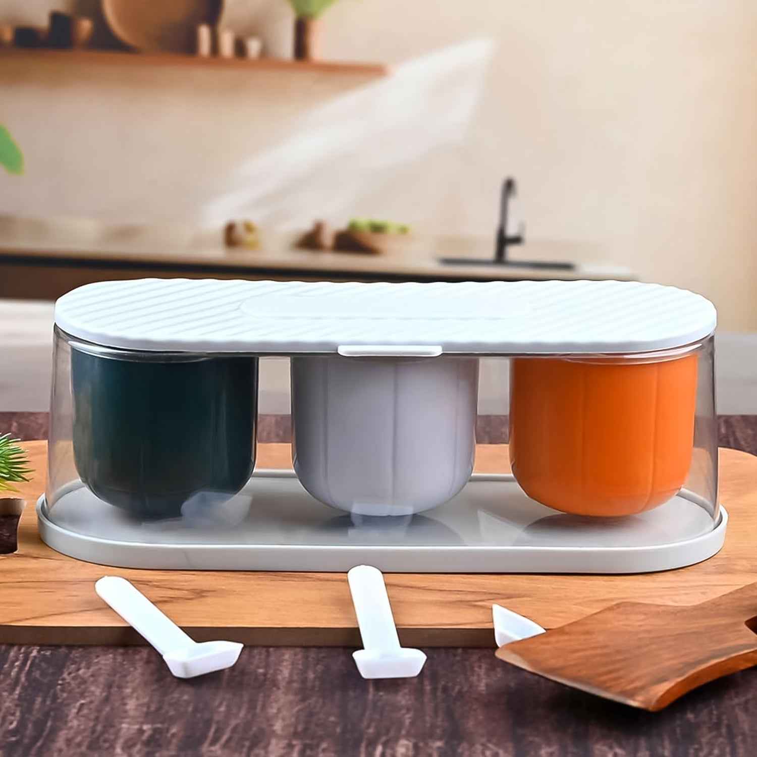 Spice Box – 3-Grid Masala Storage with Spoons | Tidy Table