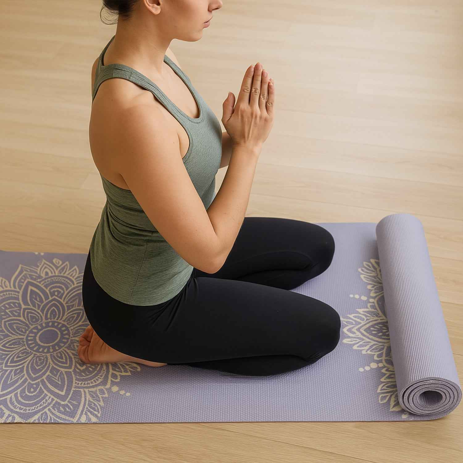 Eco-friendly cushioned non-slip yoga mat with mandala print
