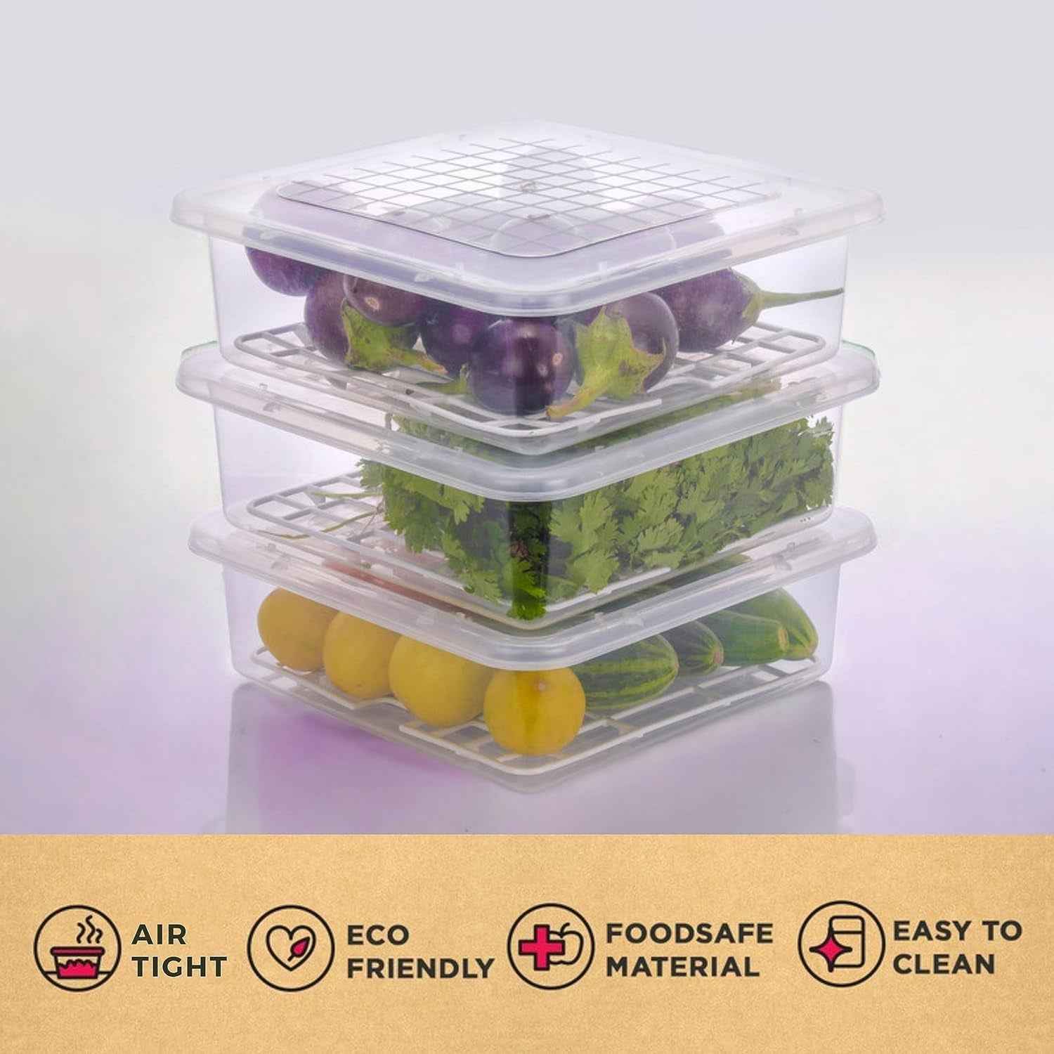 Plastic Food Storage Containers – Set of 3 with Drain Tray | Organivo