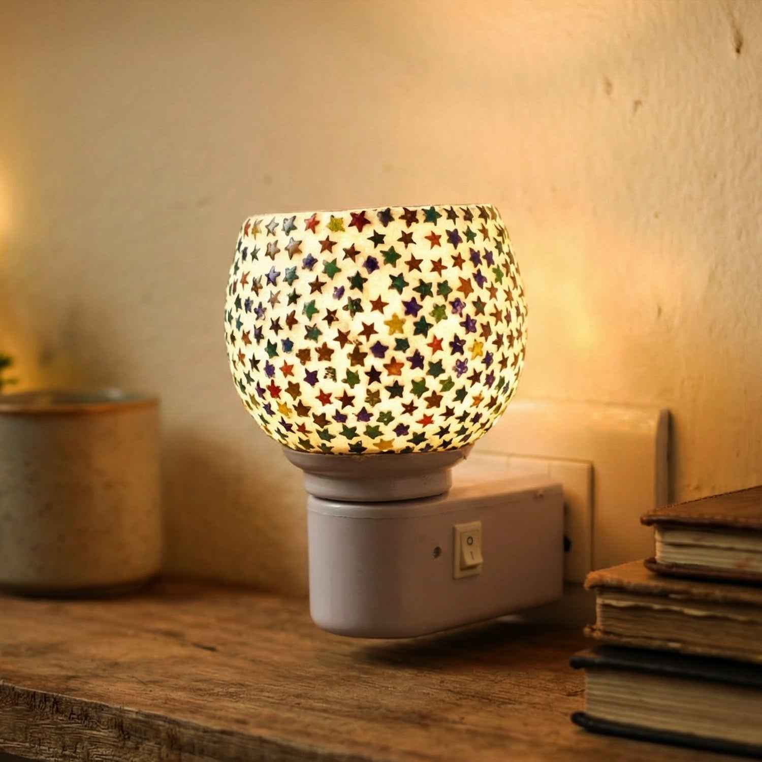 Star Pattern Mosaic Night Lamp – Warm Ambient Plug-In Light