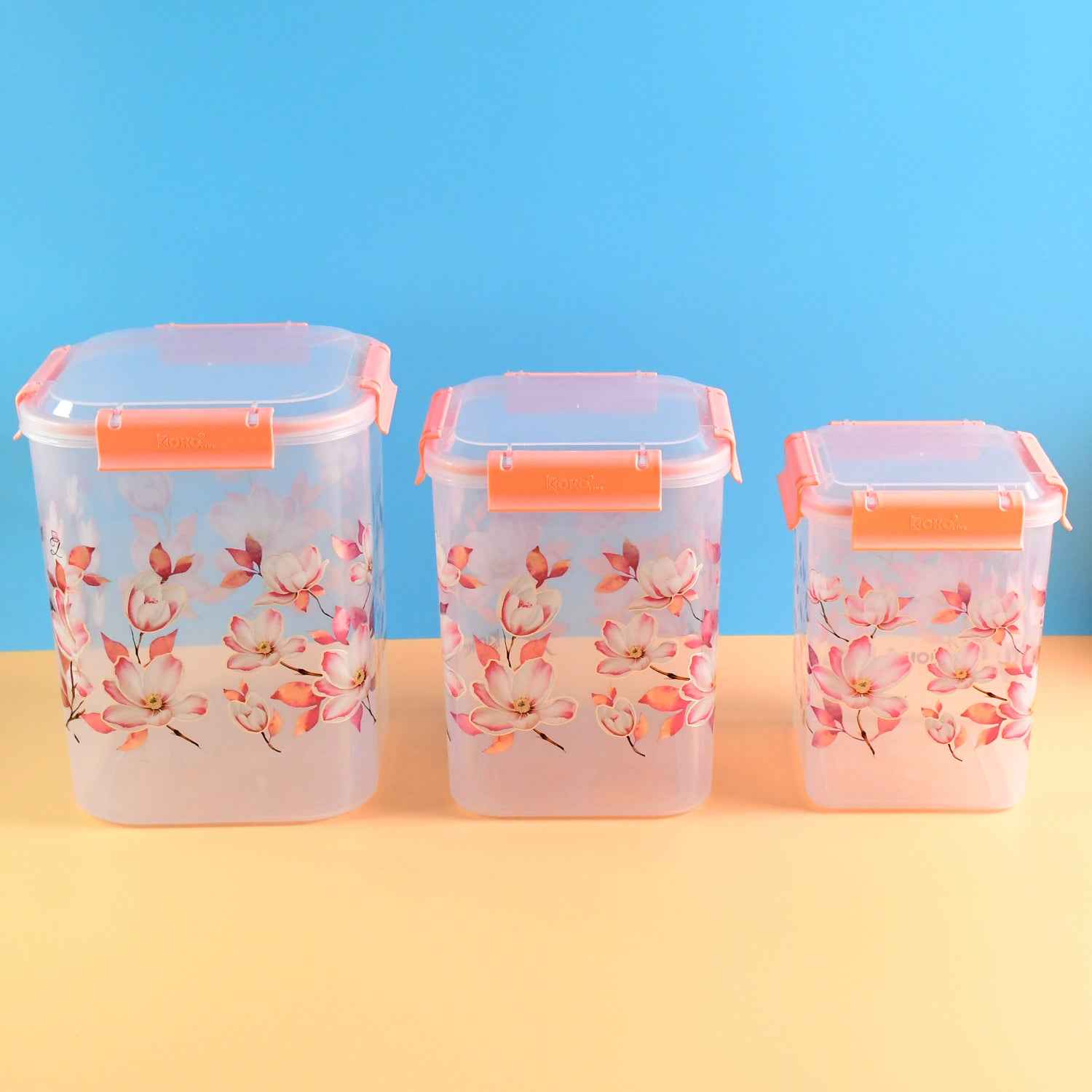 Airtight Food Storage Set – Square Floral Design, 3 Pcs