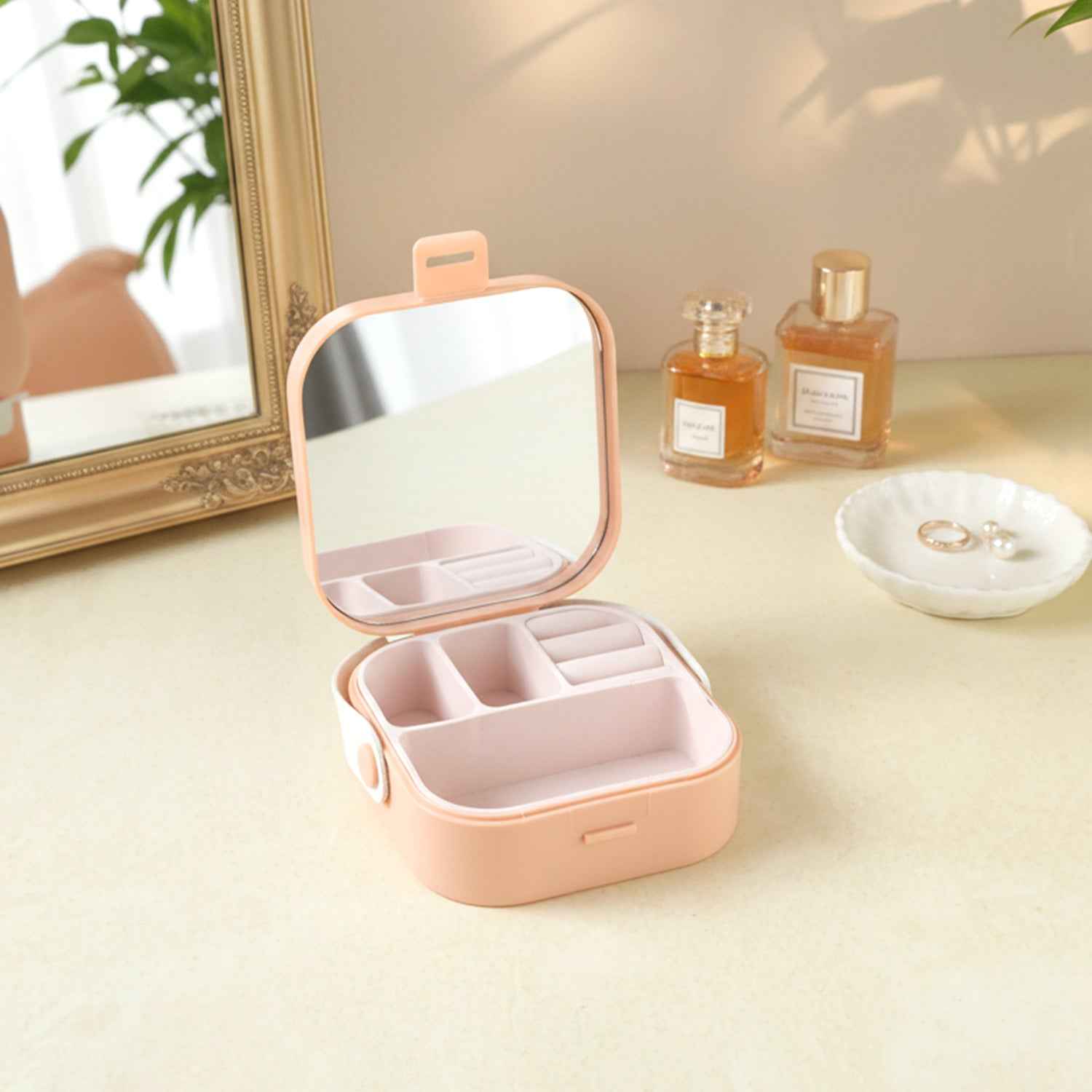 Mini Jewelry Storage Box – Compact Travel Organizer with Mirror