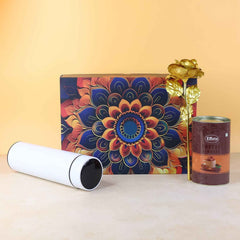 Coffee Almonds Gift Hamper – Golden Rose & Stainless Steel Bottle