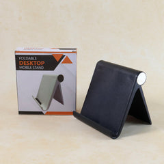 Compact plastic foldable phone stand used for video calls on desk